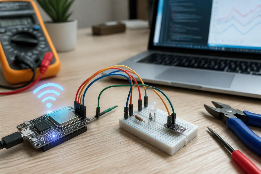 apprenez à débuter avec l'esp32 en réalisant votre premier montage connecté en wi-fi. guide pas à pas pour débutants, matériel nécessaire et conseils pratiques.